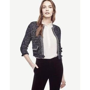ANN TAYLOR NWOT Women’s Fringe Stitch Sweater Jacket in Black-Size Large